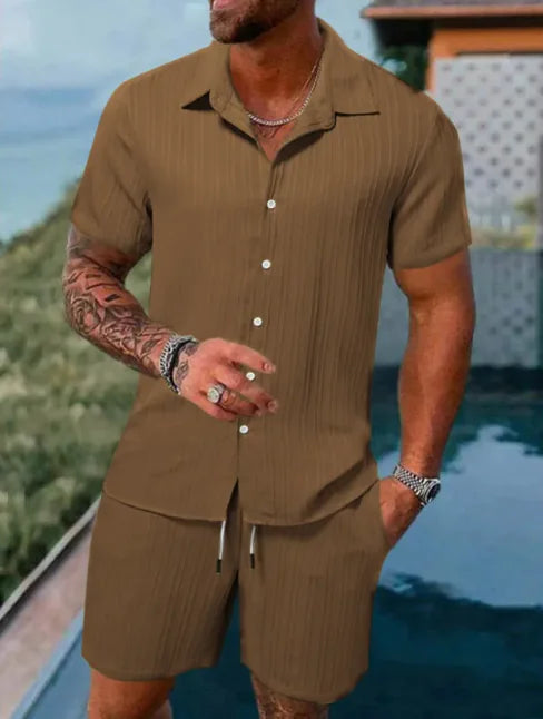 Kel-Star Casual Summer Short Sleeve Shirt & Shorts Set