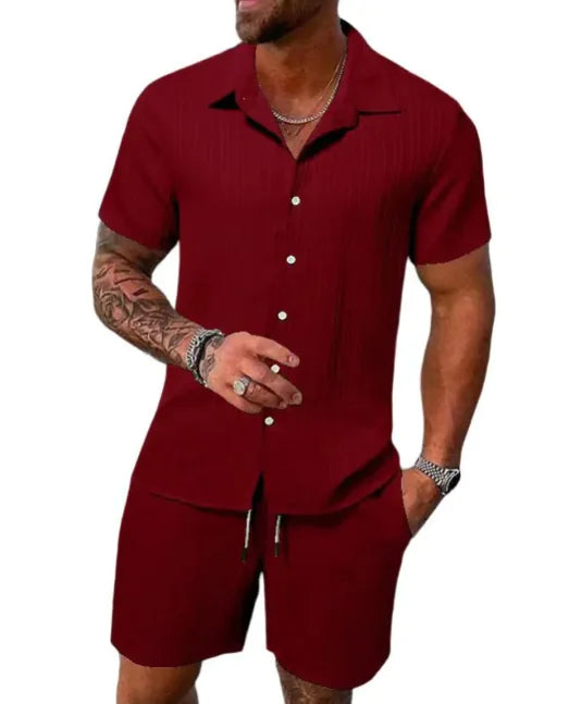 Kel-Star Casual Summer Short Sleeve Shirt & Shorts Set