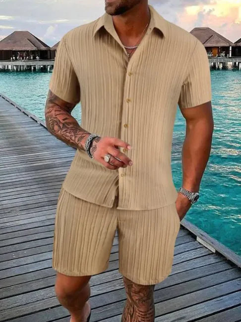 Kel-Star Casual Summer Short Sleeve Shirt & Shorts Set