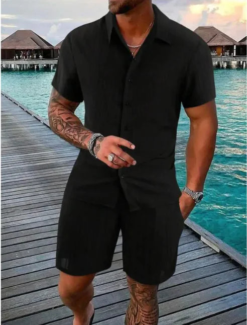 Kel-Star Casual Summer Short Sleeve Shirt & Shorts Set