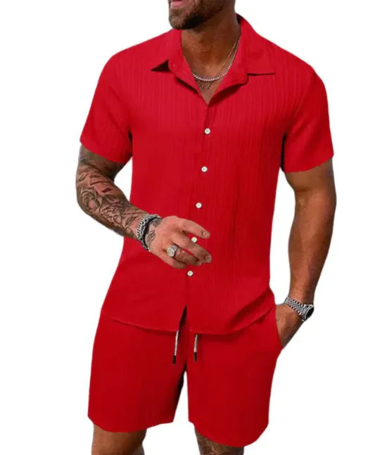 Kel-Star Casual Summer Short Sleeve Shirt & Shorts Set