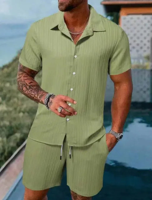 Kel-Star Casual Summer Short Sleeve Shirt & Shorts Set