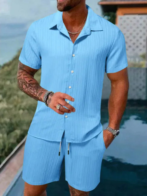 Kel-Star Casual Summer Short Sleeve Shirt & Shorts Set