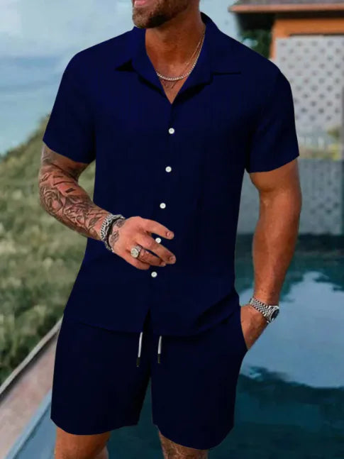 Kel-Star Casual Summer Short Sleeve Shirt & Shorts Set
