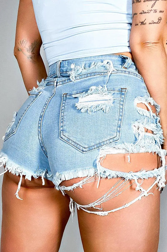 European American Women's Ripped Denim Shorts